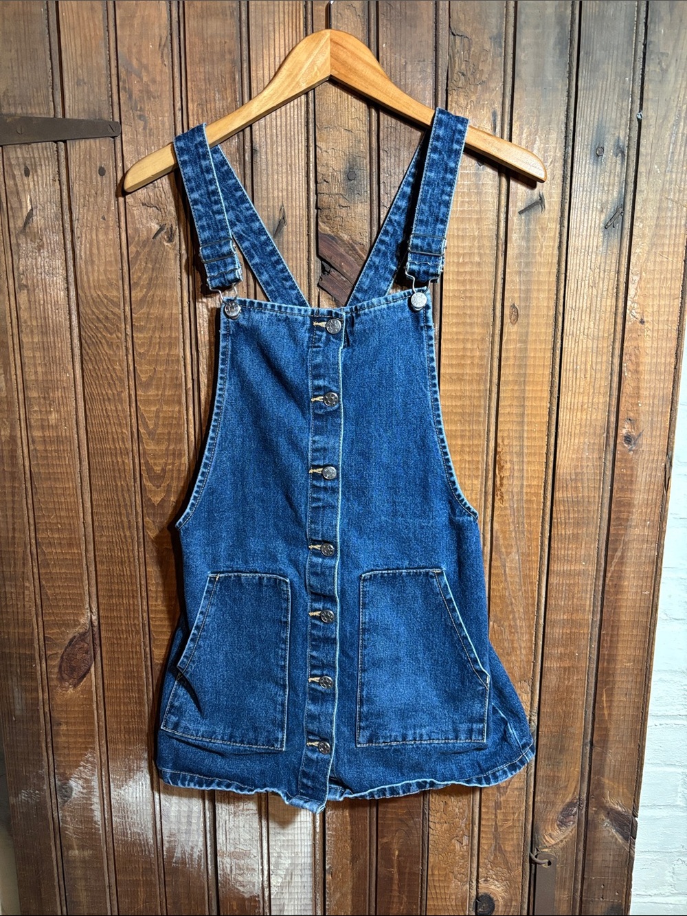 TRF Denim Button-Front Overall Dress - Blue
